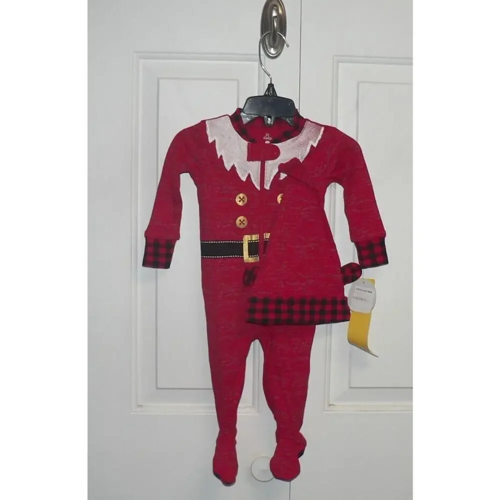 PL Sleep Toddlers Long Sleeve Pajama & Hat Set in Red Santa 6M MSRP $32‎